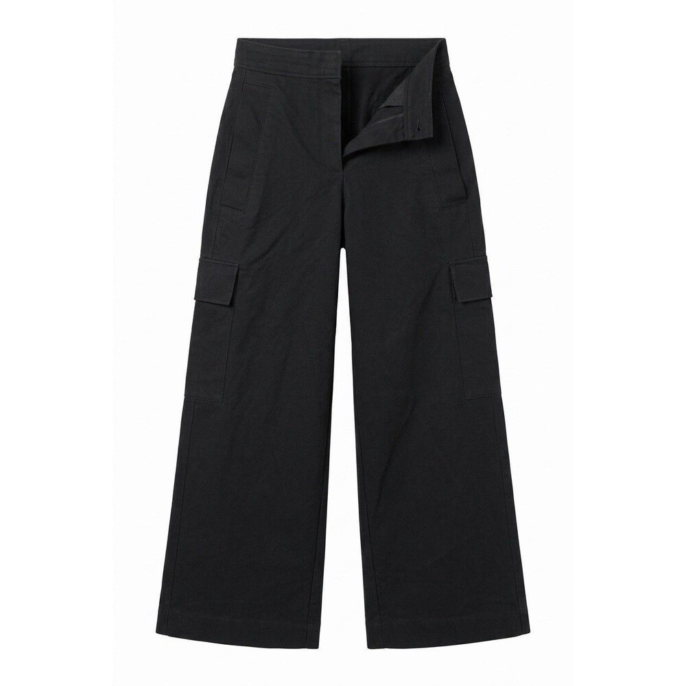 COS Wide-Leg Cargo Trousers Black Cotton Blend High Rise Utility Pants Size 6
